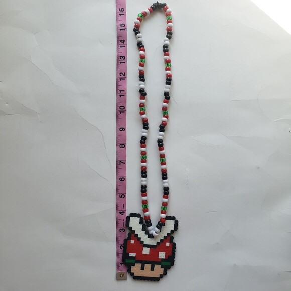 Piranha Plant Mushroom Perler Necklace - Picture 3 of 5